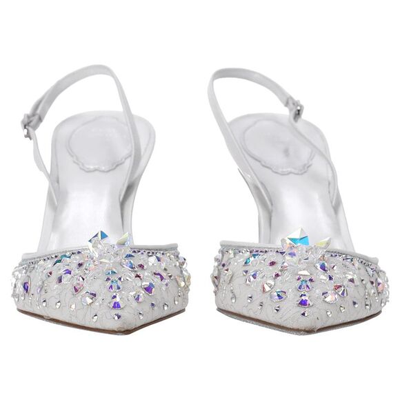 Pre Loved Rene Caovilla Vintage Crystal Embellished Slingback Heels Women white - Picture 3 of 8